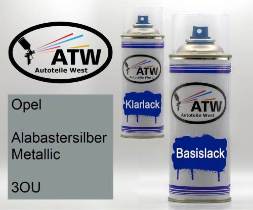 Opel, Alabastersilber Metallic, 3OU: 400ml Sprühdose + 400ml Klarlack - Set, von ATW Autoteile West.